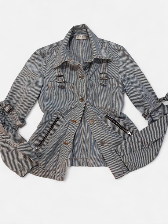 D made in Italy Jackets & Blazers - Y2K Italian Striped Utility Jacket in Blue-Gray